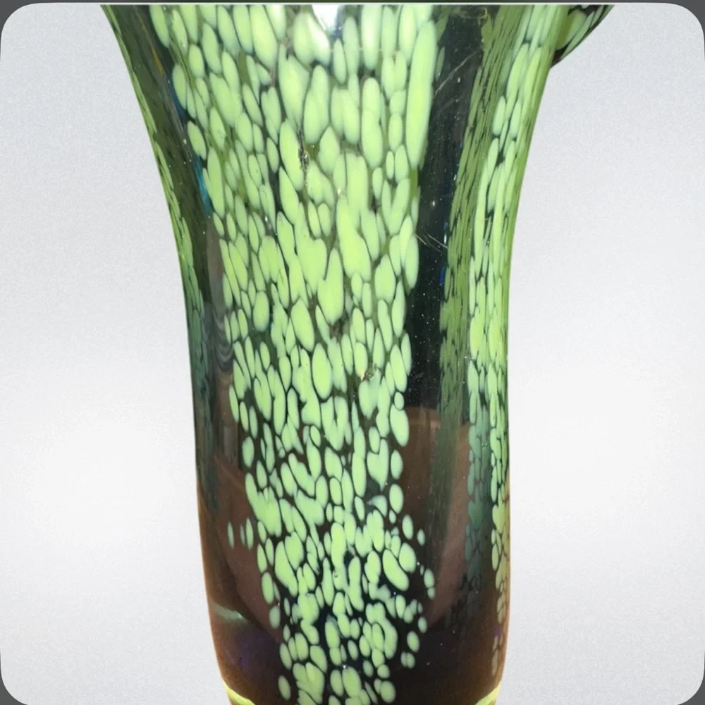 Teleflora Gift Hand Blown Mottled Green And Purple Glass‎ Vase Excellent